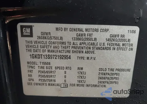 2007 GMC Envoy Sle z USA, uszkodzony, nr VIN 1GKDT13S972192954